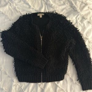 Michael Kors shaggy black knit jacket